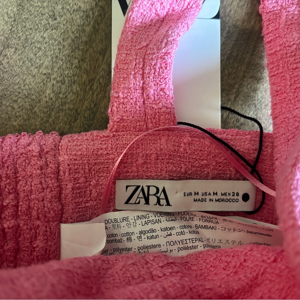 NWT ZARA Textured Tweed Pink Crop Top - Picture 3 of 7